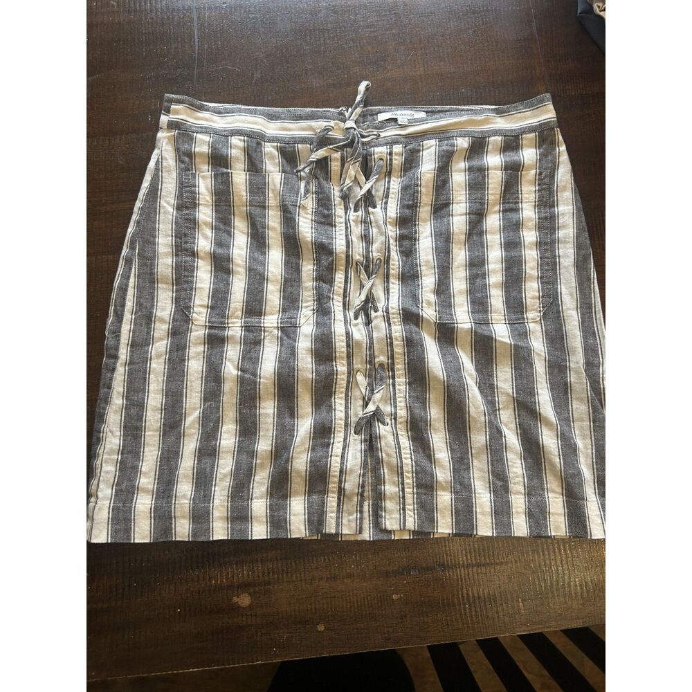 Madewell Coastal Nautical Striped Lace-Up Skirt Linen Blend Pockets Size 10